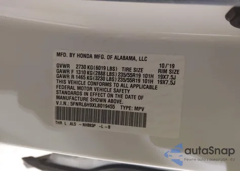 2020 Honda Odyssey Elite z USA, uszkodzony, nr VIN 5FNRL6H9XLB019455